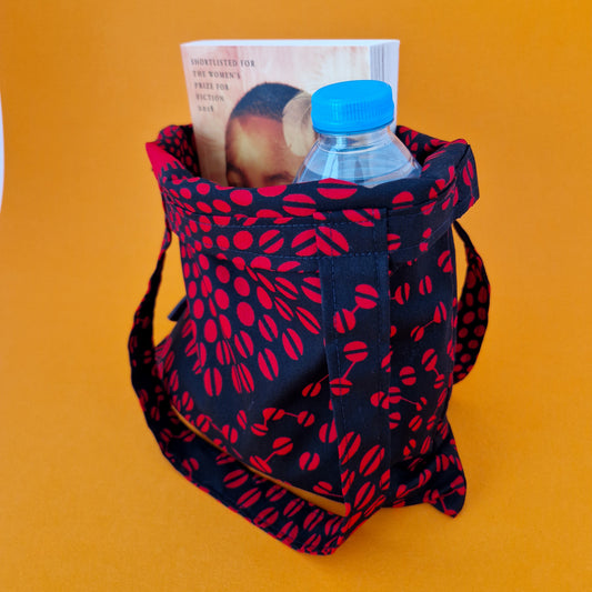 Mini African Print Tote | Black Red Shope Print