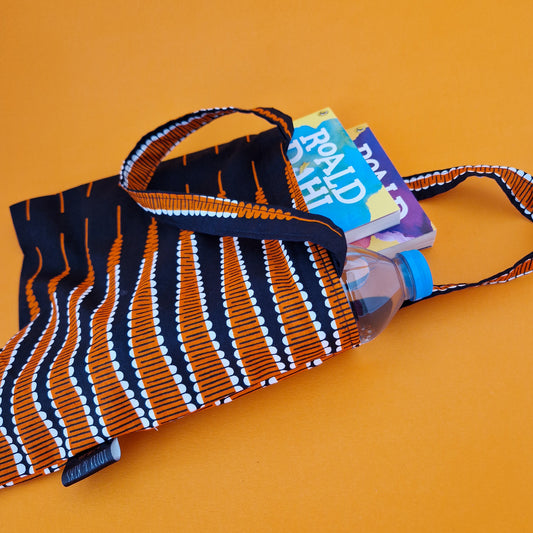 Mini African Print Tote | Black Orange Doyin Print