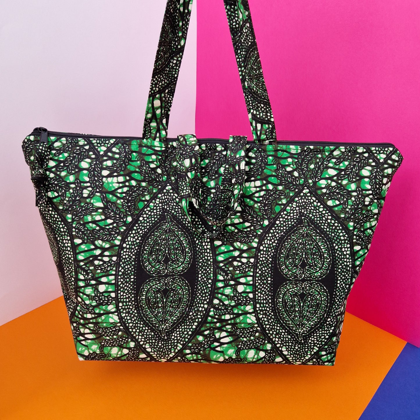 Spacious African Print Zipped Tote | Nkechi Print