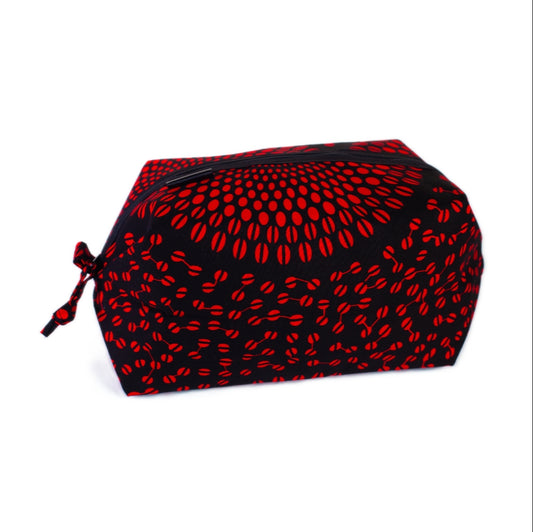 African Print Toiletry Wash Bag | Shope Print Black Red