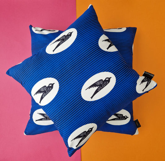 Blue african print speed bird print cushion cover