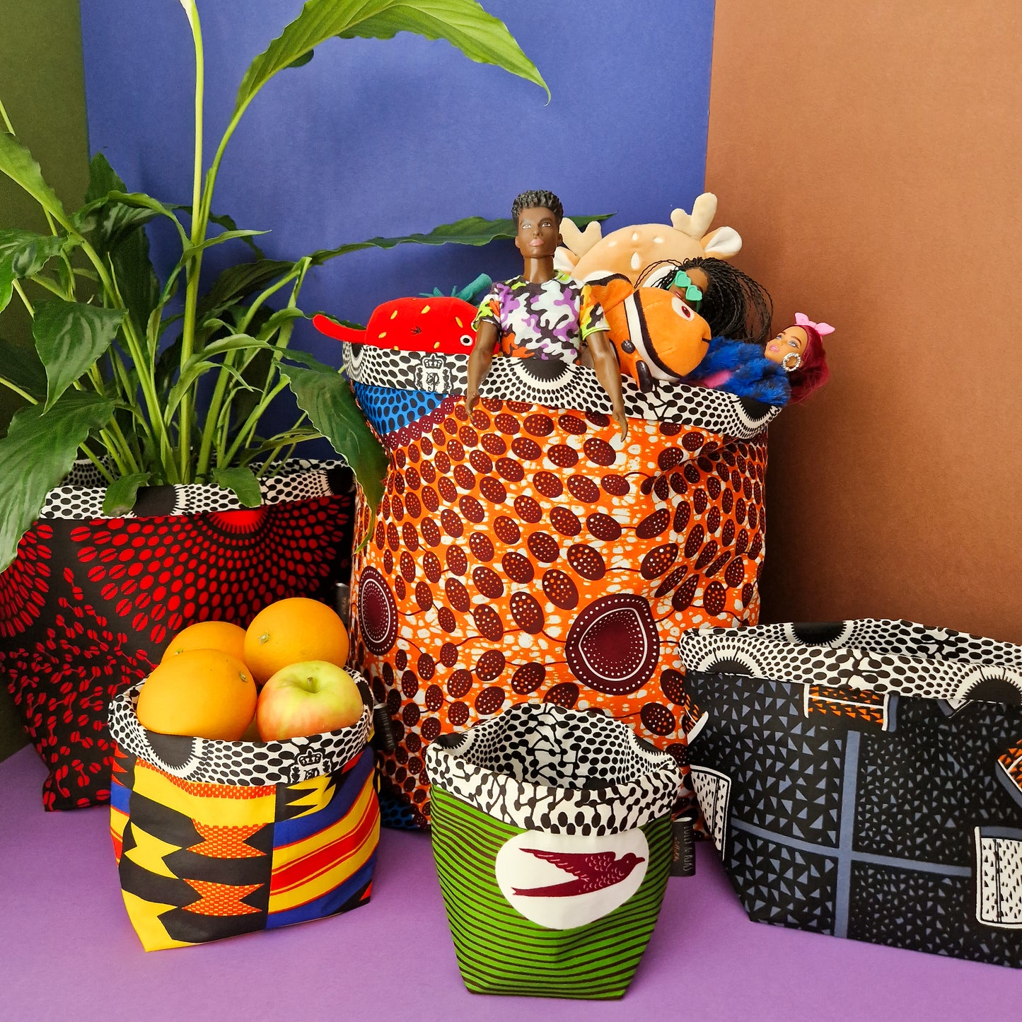 African Print Fabric Basket | XL Iyara Green Print