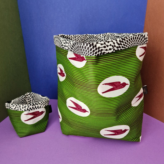 African Print Fabric Basket | XL Iyara Green Print