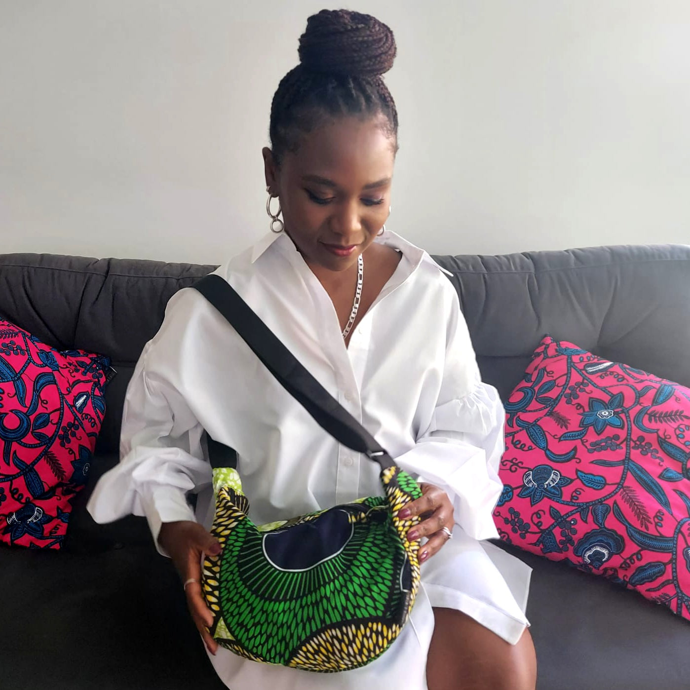 African Print Crossbody Shoulder Bag | Green Yellow