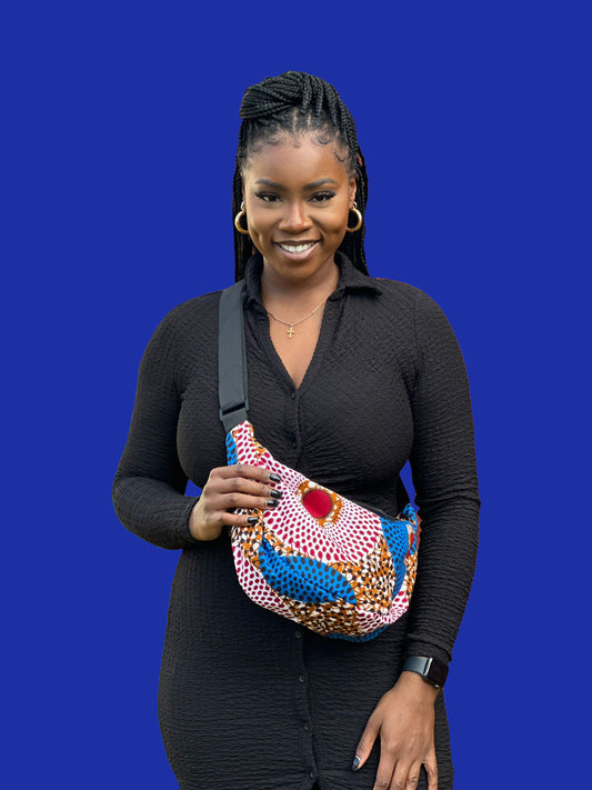 African Print Crossbody Shoulder Bag | Blue Red