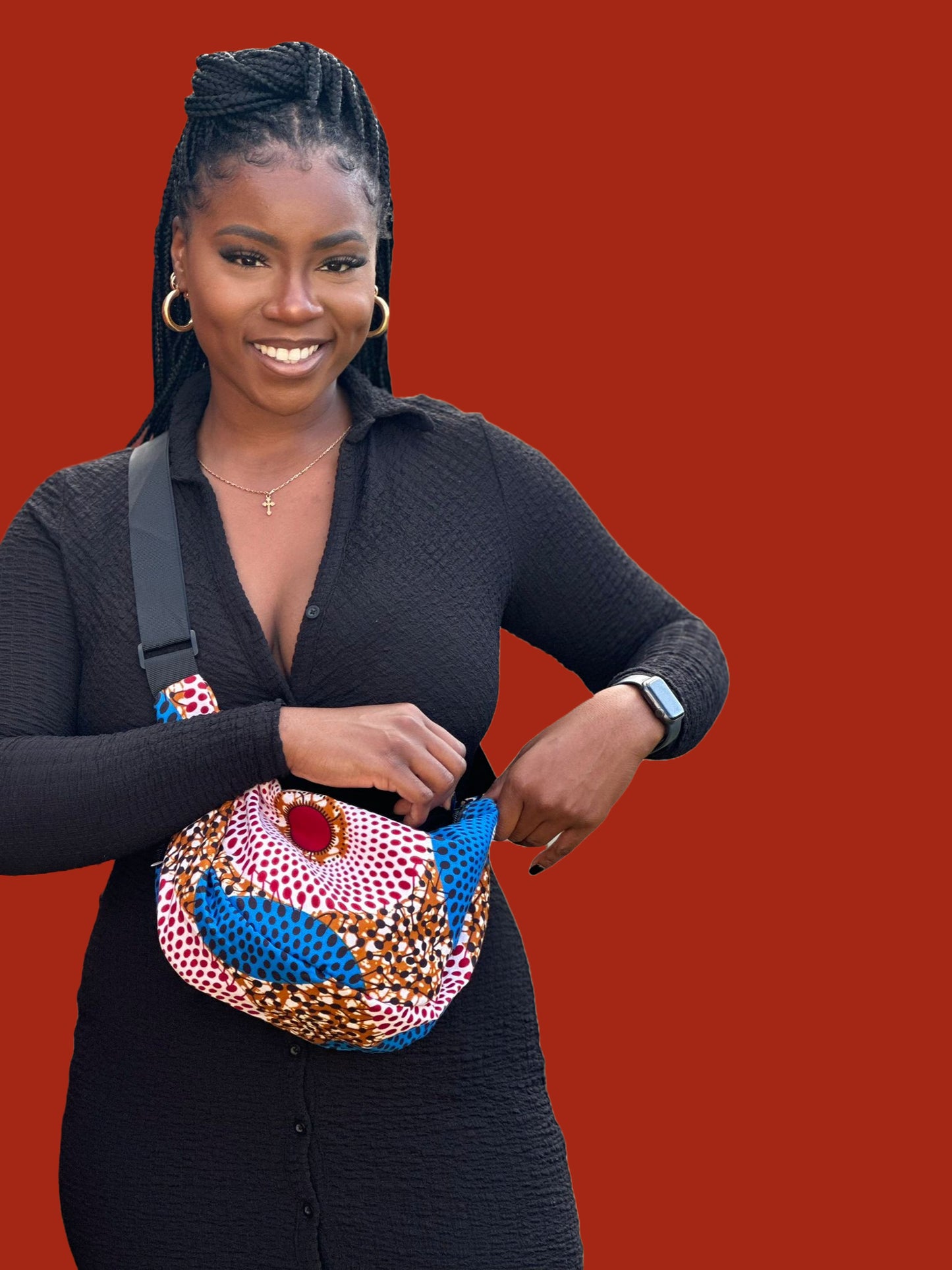 African Print Crossbody Shoulder Bag | Blue Red