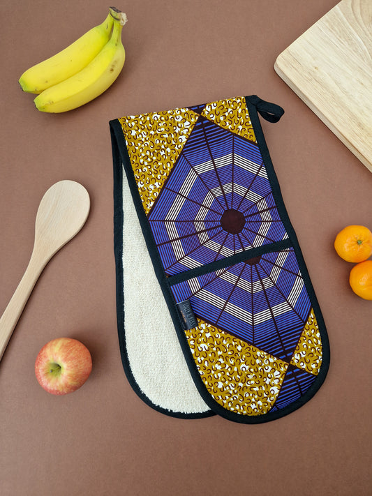 Purple and gold african print oven gloves