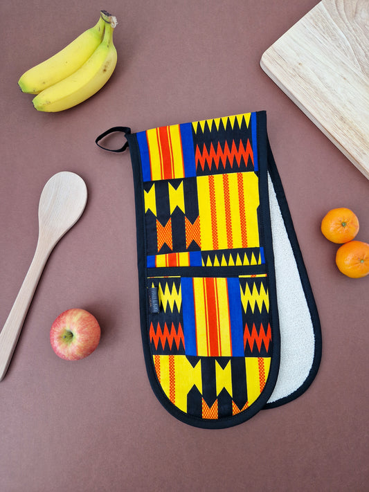 Yellow and orange kente african print oven gloves