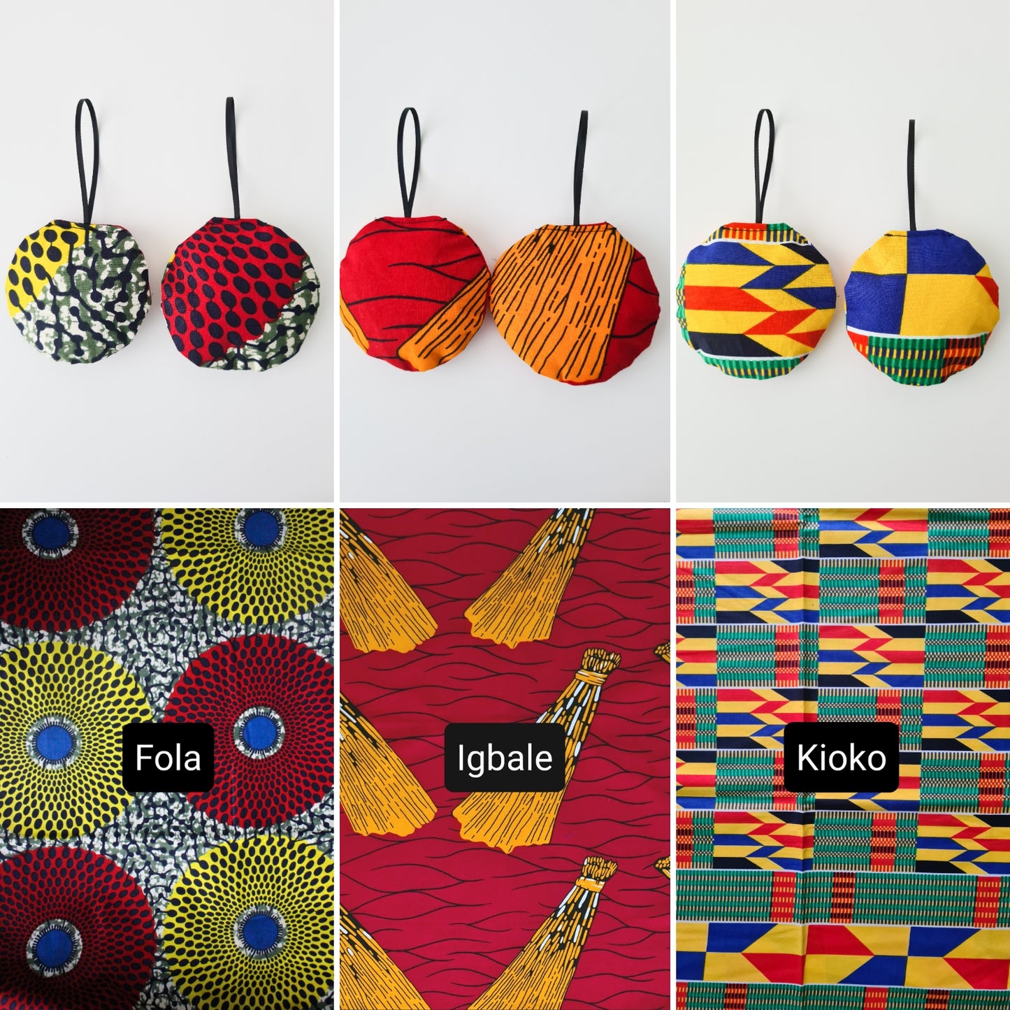 kente fabric wrapped baubles xmas decorations