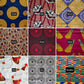 a grid of 9 african print fabrics for customers to choose their Lolly & Kiks hair scrunchies to be made from