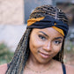 Black model wears yellow and black Tunde headband by Lolly and Kiks