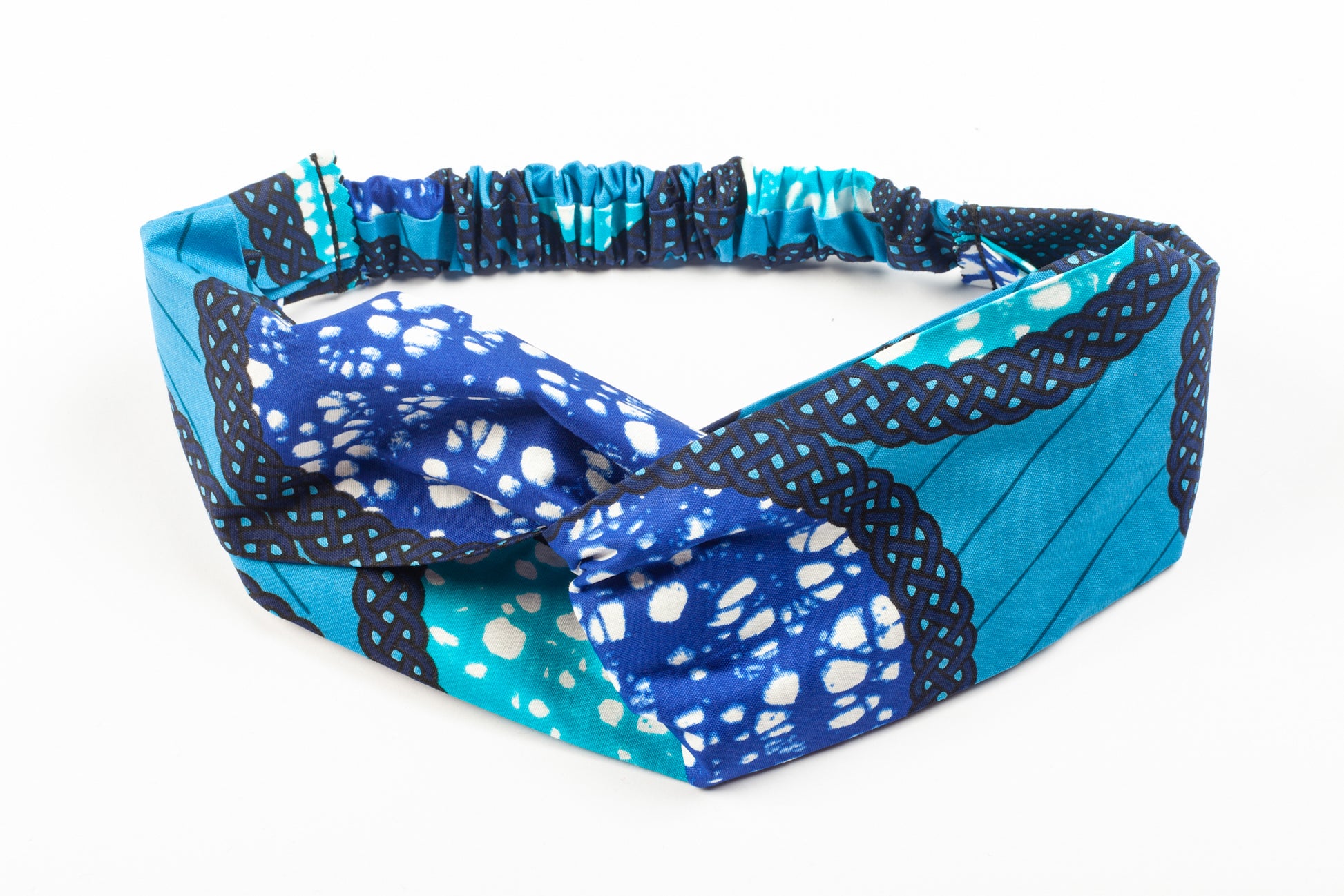 Blue headband Adedapo print on white surface by Lolly and Kiks 